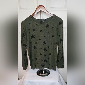 Buffalo David Bitton Olive Green Star Print Pullover Sweater - Size Medium